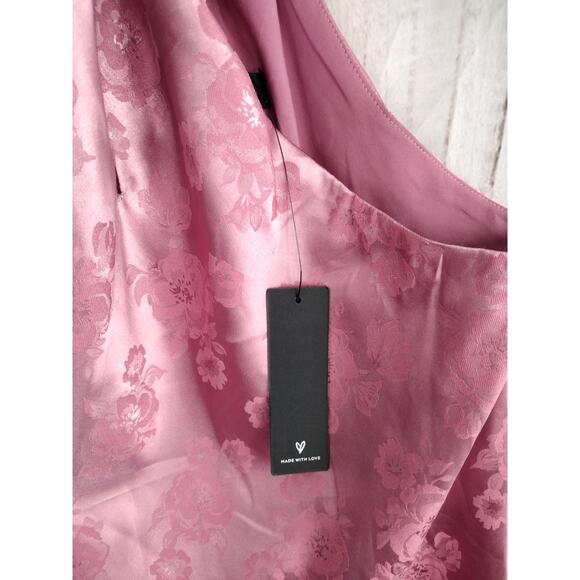 Lulus NEW Got the Key Mauve Satin Floral Jacquard Halter Mini Dress Women Medium - Picture 9 of 14